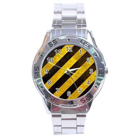 Black And Yellow Caution Stainless Steel Analogue Watch from ArtsNow.com Front