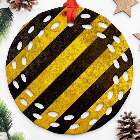 Black And Yellow Caution Ornament (Round Filigree) from ArtsNow.com Front