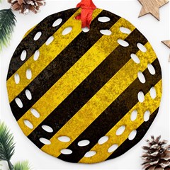 Black And Yellow Caution Round Filigree Ornament (Two Sides) from ArtsNow.com Back