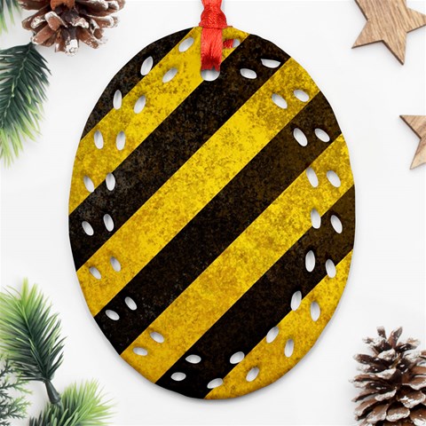 Black And Yellow Caution Ornament (Oval Filigree) from ArtsNow.com Front