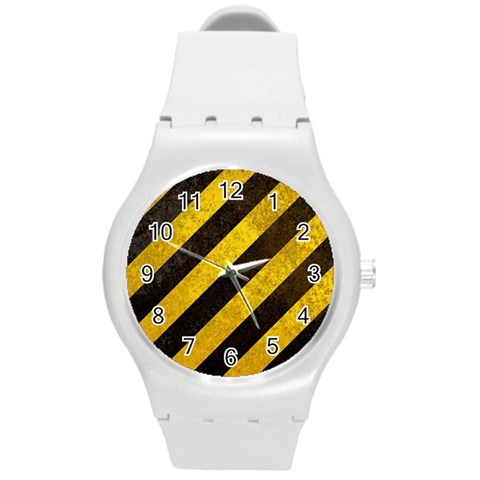 Black And Yellow Caution Round Plastic Sport Watch (M) from ArtsNow.com Front