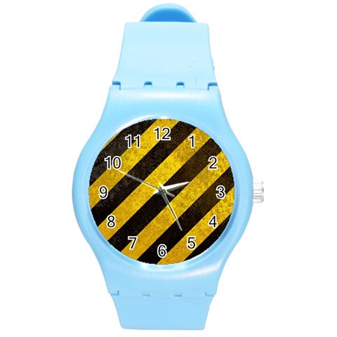 Black And Yellow Caution Round Plastic Sport Watch (M) from ArtsNow.com Front