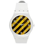 Black And Yellow Caution Round Plastic Sport Watch (M)