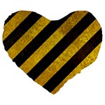 Black And Yellow Caution Large 19  Premium Heart Shape Cushion