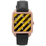 Black And Yellow Caution Rose Gold Leather Watch 