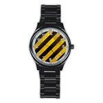 Black And Yellow Caution Stainless Steel Round Watch