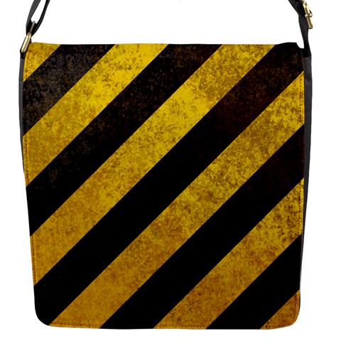 Black And Yellow Caution Flap Closure Messenger Bag (S) from ArtsNow.com Front