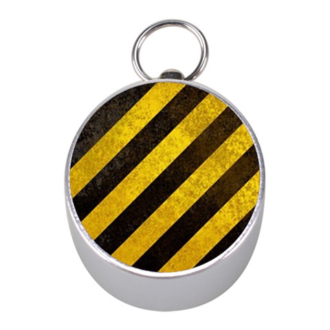 Black And Yellow Caution Silver Compass (Mini) from ArtsNow.com Front