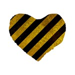 Black And Yellow Caution Standard 16  Premium Flano Heart Shape Cushion 