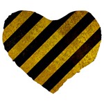 Black And Yellow Caution Large 19  Premium Flano Heart Shape Cushion