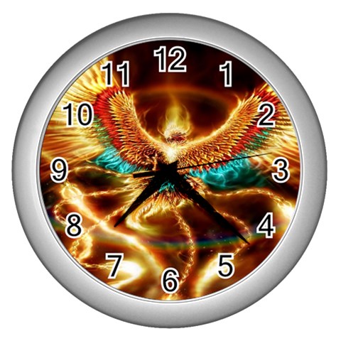 Fire Eagle Art Wall Clock (Silver) from ArtsNow.com Front