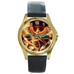 Fire Eagle Art Round Gold Metal Watch