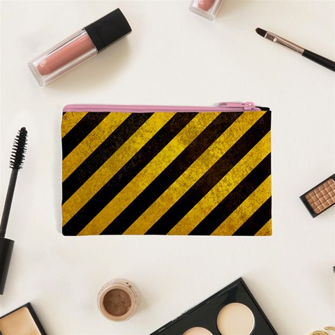 Black And Yellow Caution Cosmetic Bag (XS) from ArtsNow.com Back