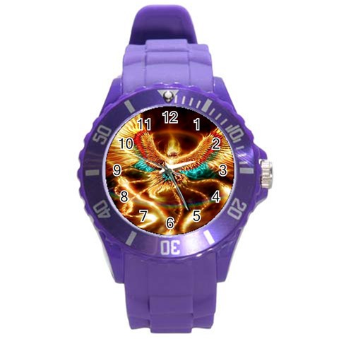 Fire Eagle Art Round Plastic Sport Watch (L) from ArtsNow.com Front