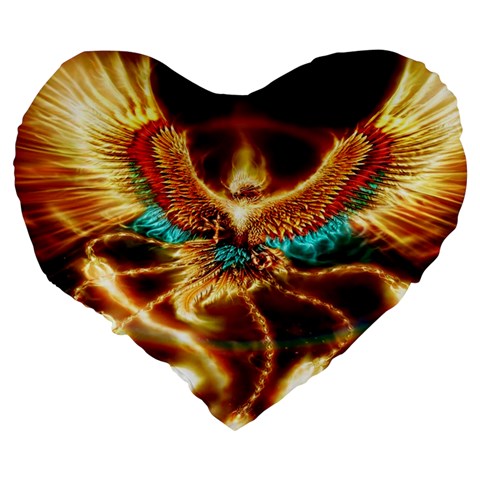 Fire Eagle Art Large 19  Premium Heart Shape Cushion from ArtsNow.com Back