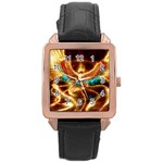 Fire Eagle Art Rose Gold Leather Watch 