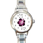 Pink Hawaiian Flower Round Italian Charm Watch