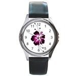 Pink Hawaiian Flower Round Metal Watch