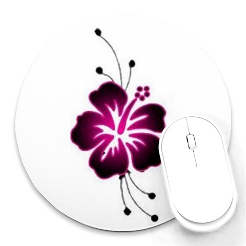 Pink Hawaiian Flower Round Mousepad from ArtsNow.com Front