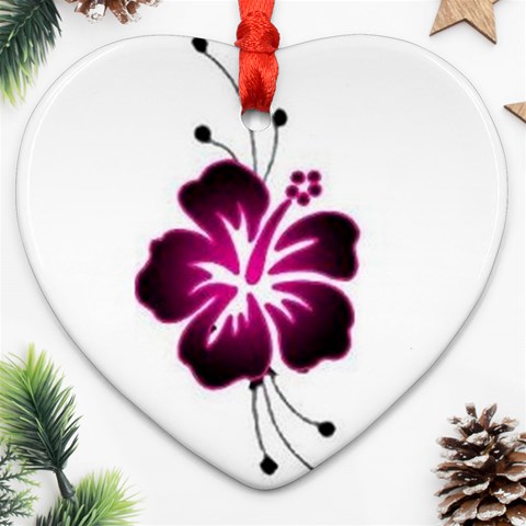 Pink Hawaiian Flower Ornament (Heart) from ArtsNow.com Front