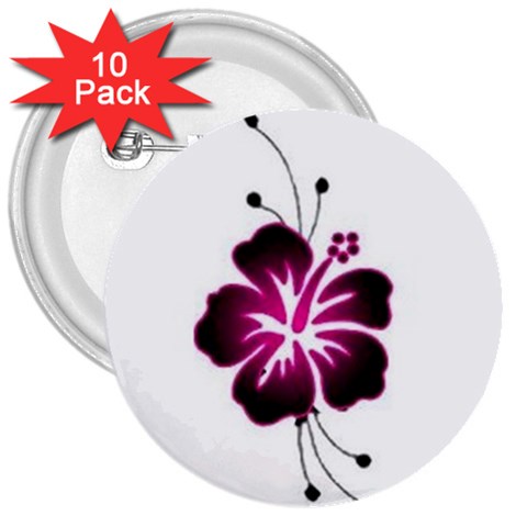 Pink Hawaiian Flower 3  Button (10 pack) from ArtsNow.com Front