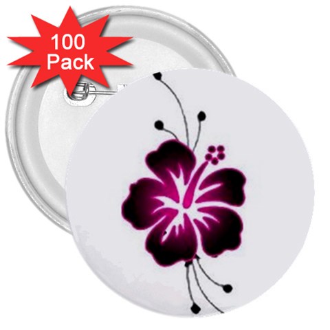 Pink Hawaiian Flower 3  Button (100 pack) from ArtsNow.com Front