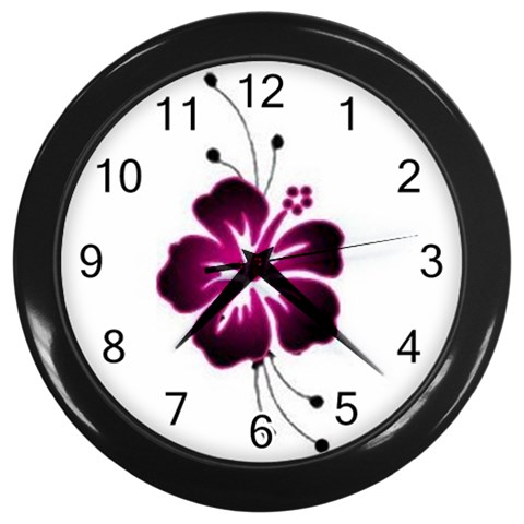 Pink Hawaiian Flower Wall Clock (Black) from ArtsNow.com Front