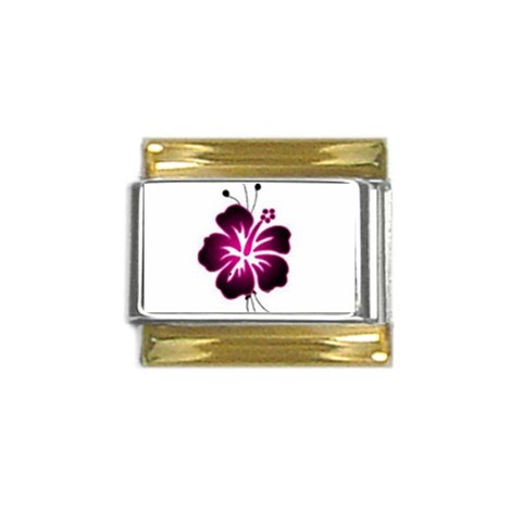 Pink Hawaiian Flower Gold Trim Italian Charm (9mm) from ArtsNow.com Front