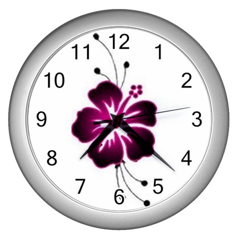 Pink Hawaiian Flower Wall Clock (Silver) from ArtsNow.com Front