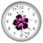 Pink Hawaiian Flower Wall Clock (Silver)