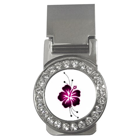 Pink Hawaiian Flower Money Clip (CZ) from ArtsNow.com Front