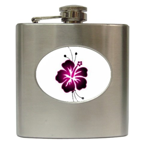 Pink Hawaiian Flower Hip Flask (6 oz) from ArtsNow.com Front