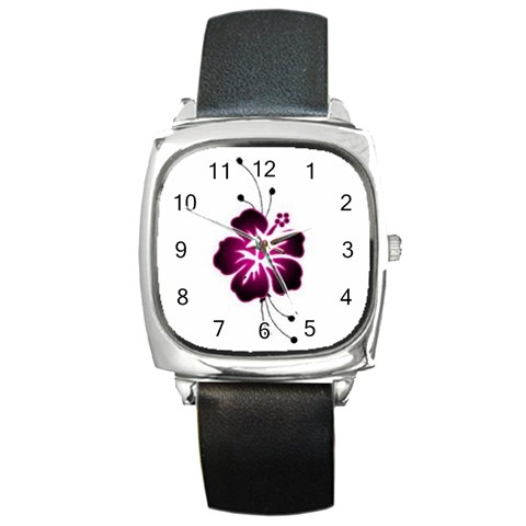 Pink Hawaiian Flower Square Metal Watch from ArtsNow.com Front