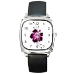 Pink Hawaiian Flower Square Metal Watch