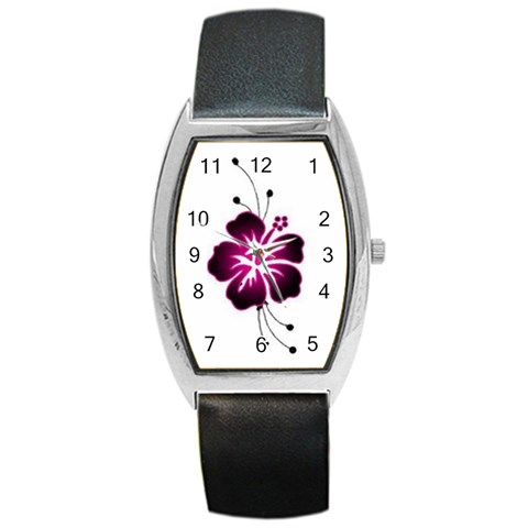 Pink Hawaiian Flower Barrel Style Metal Watch from ArtsNow.com Front