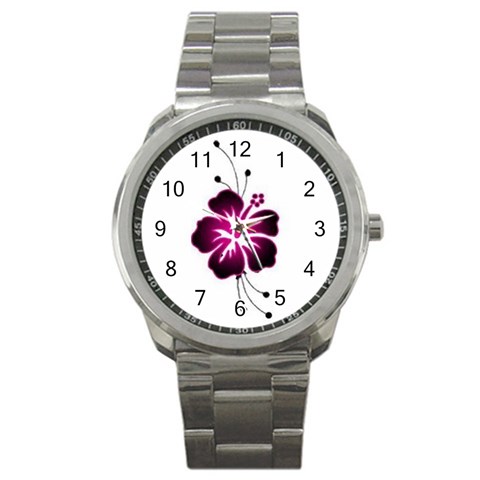 Pink Hawaiian Flower Sport Metal Watch from ArtsNow.com Front