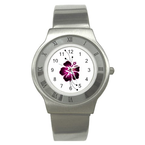 Pink Hawaiian Flower Stainless Steel Watch from ArtsNow.com Front