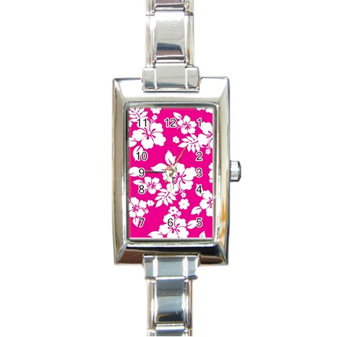 Pink Hawaiian Flowers Rectangle Italian Charm Watch from ArtsNow.com Front