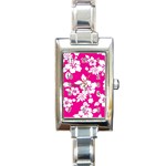 Pink Hawaiian Flowers Rectangle Italian Charm Watch