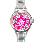 Pink Hawaiian Flowers Round Italian Charm Watch