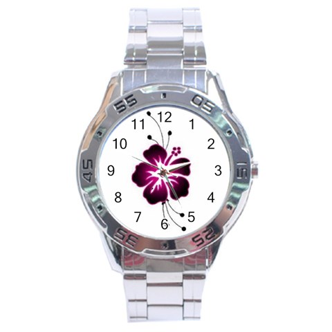 Pink Hawaiian Flower Stainless Steel Analogue Watch from ArtsNow.com Front