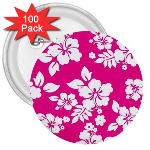 Pink Hawaiian Flowers 3  Button (100 pack) from ArtsNow.com Front