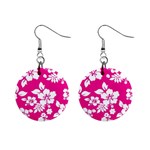 Pink Hawaiian Flowers 1  Button Earrings