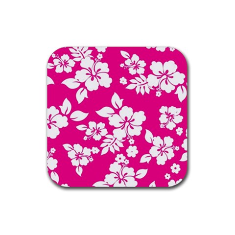 Pink Hawaiian Flowers Rubber Coaster (Square) from ArtsNow.com Front