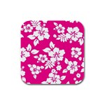 Pink Hawaiian Flowers Rubber Square Coaster (4 pack)