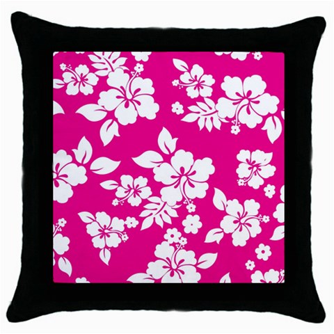 Pink Hawaiian Flowers Throw Pillow Case (Black) from ArtsNow.com Front