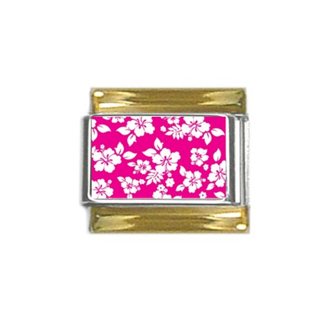 Pink Hawaiian Flowers Gold Trim Italian Charm (9mm) from ArtsNow.com Front