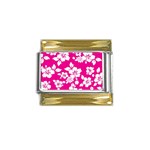 Pink Hawaiian Flowers Gold Trim Italian Charm (9mm)