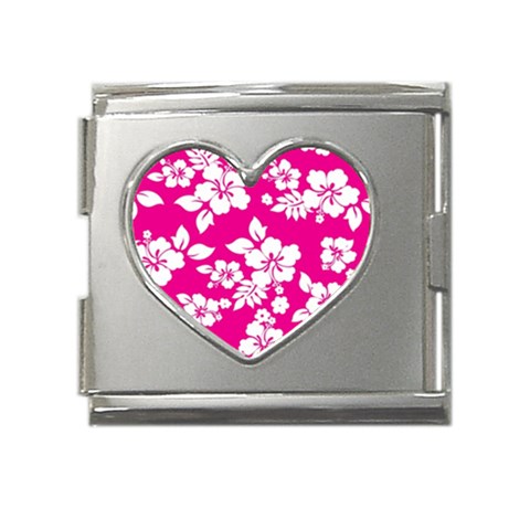 Pink Hawaiian Flowers Mega Link Heart Italian Charm (18mm) from ArtsNow.com Front