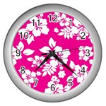 Pink Hawaiian Flowers Wall Clock (Silver)